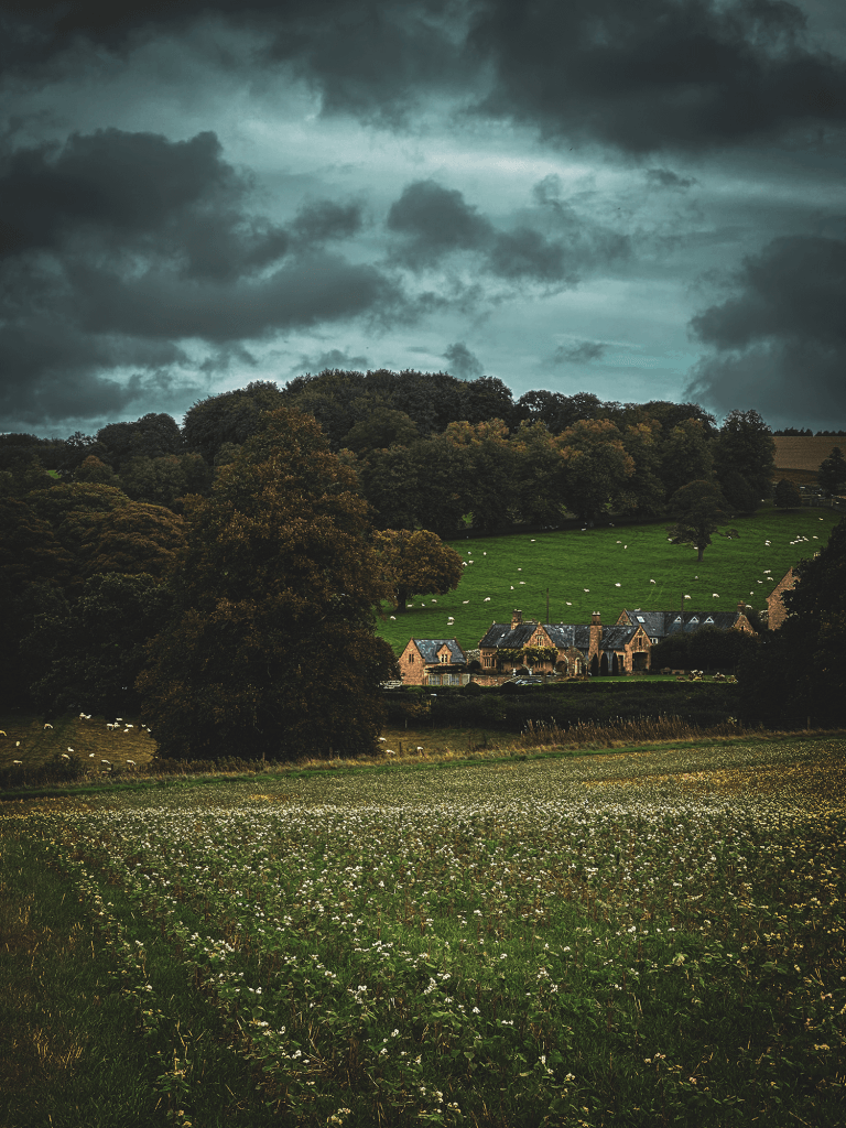 An English farm house in the Cotswolds countryside.